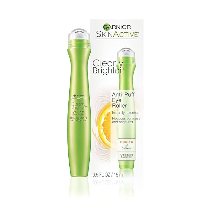 Garnier Clearly Brighter Anti-Puff Eye Roller, Dark Circles Under Eye Treatment with Caffeine and Vitamin C, 0.5 Fl Oz (15mL), 1 Count (Packaging May Vary)