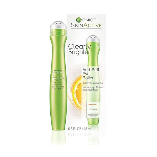 Garnier Clearly Brighter Anti-Puff Eye Roller, Dark Circles Under Eye Treatment with Caffeine and Vitamin C, 0.5 Fl Oz (15mL), 1 Count (Packaging May Vary)
