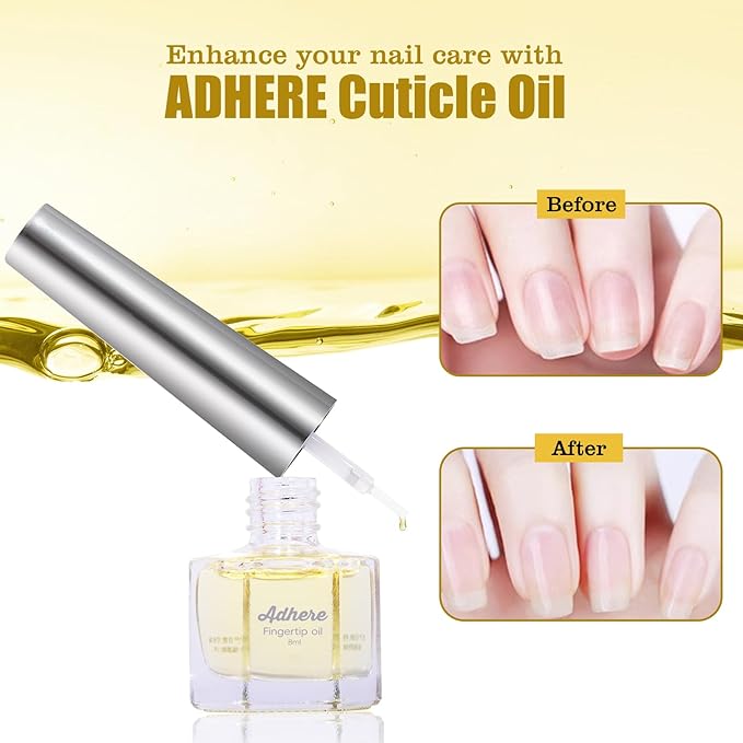 ADHERE Cuticle Oil for Nails Professional Nail Oil 8ML, Jojoba Nail Cuticle Oil Contains Vitamins with Soft Brush, for Nourishing, Hydrating, Dry Rough Nail Care Repair Essential Nail Care（Floral）