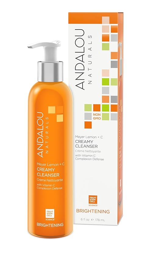 Andalou Naturals Complexion Evening Meyer Lemon + C Creamy Cleanser, Face Wash for Uplifted Tone & Smoother Texture, Helps Renew Skin Vitality & Even Complexion, Cruelty Free, 6 Oz