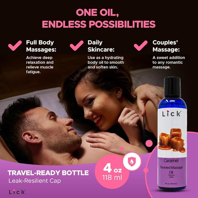 Caramel Flavored Massage Oil for Massage Therapy - Relaxing Muscle Massage for Men and Women with Natural Vitamin e Oil with Aromatherapy Oils for Skin use - Essential moisturizing Body Oils 4 oz