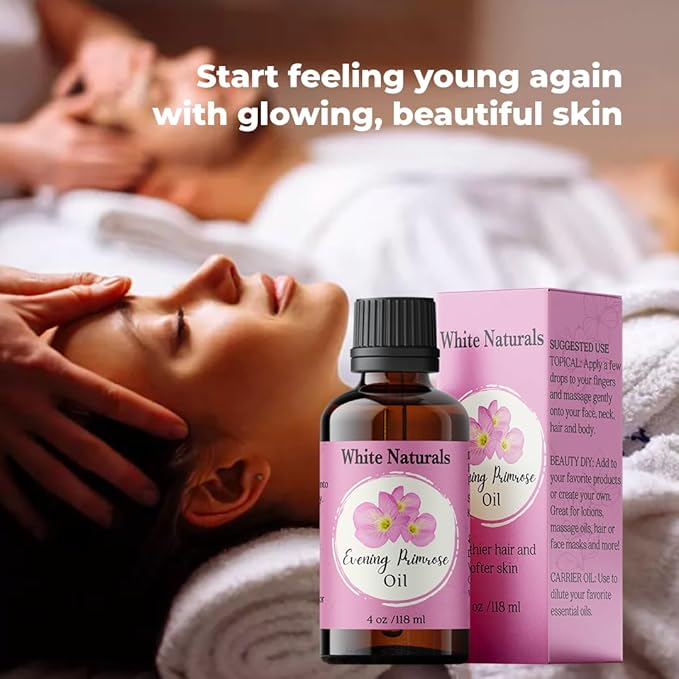 White Naturals Evening Primrose Carrier Oil – 100% Pure & Cold-Pressed, Lightweight & Nourishing Oil for Skin Care, Hair Care & DIY Beauty, 4oz