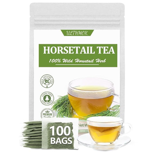 Premium 100 Horsetail Tea Bags, Made with 100% Wild Natural Horse Tail Herb, For Hair & Nail, No Additives & Caffeine Free-Cola De Caballo Hierba.