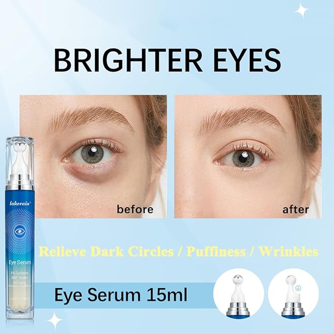 Eye Serum with Roller ball, 15 ML Eye Cream for Dark Circles and Puffiness, Anti-Aging Under Eye Roller Cream Reduce Wrinkles and fine lines