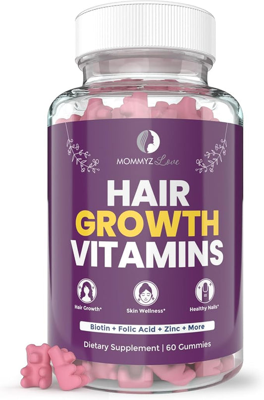 Mommyz Love Biotin 5000mcg Hair Skin and Nails Vitamin Gummies - Biotin Gummies for Hair Growth & Radiant Skin During Post Partum Recovery & Adjustment Period - Post Partum Vitamins with Folate