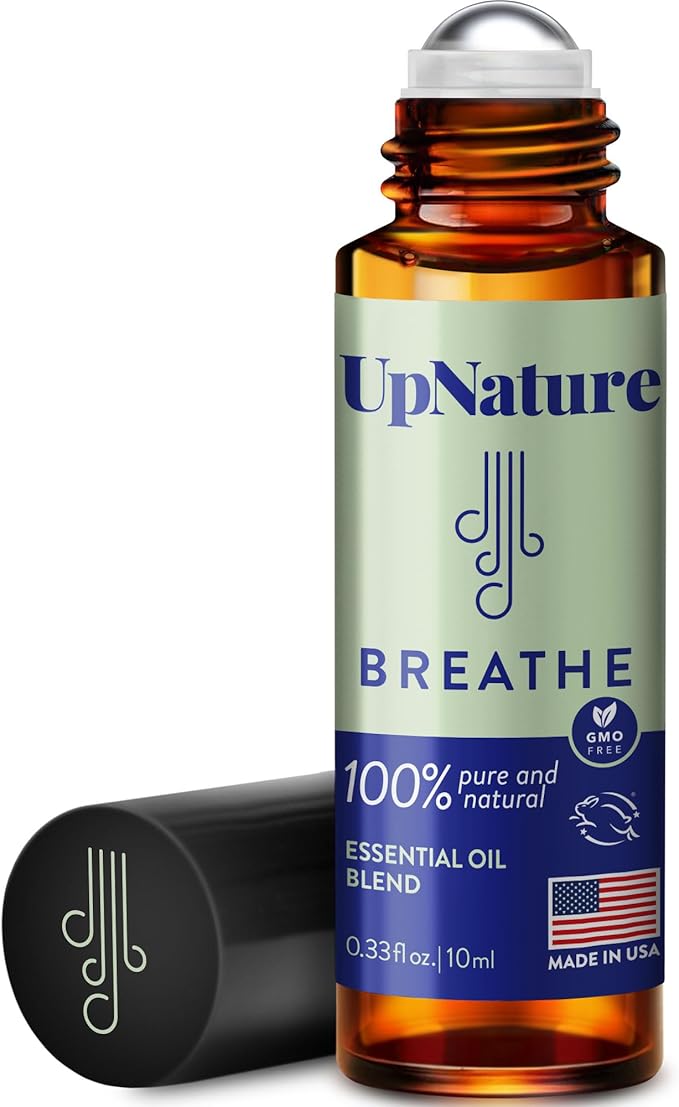 UpNature Breathe Essential Oil Roll On Blend – Natural Breathing Support - Premium Quality Essential Oils for Skin - Pure Blend of Peppermint, Tea Tree & Eucalyptus Oil