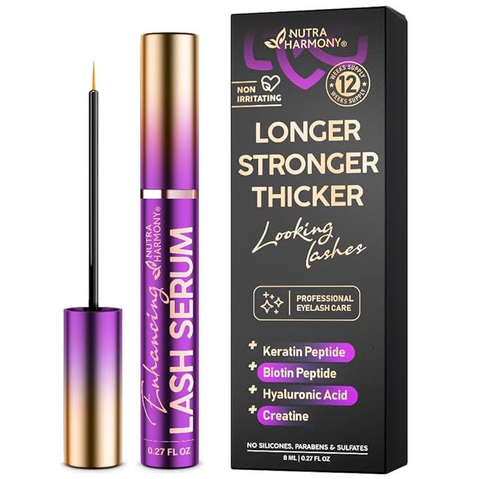Enhancing Lash Serum for Eyelash Growth with Keratin and Biotin Peptides, Hyaluronic Acid, Creatine for Longer, Fuller, Thicker Lashes, Strength & Nourishment Treatment, Non-Irritating, Vegan, 8ml