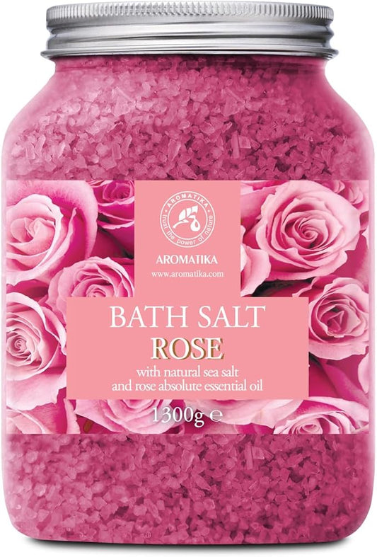 Rose Bath Salts 46 Oz - Natural Rosewood Oil & Rose Extract - Best for Relaxing - Good Sleep - Beauty - Bathing - Body Care - Wellness - Relax - Aromatherapy - Spa