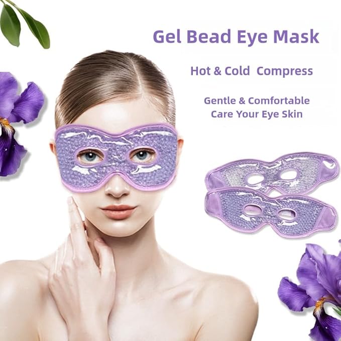 2 PCS Gel Mask,Reusable,Face & Eye Mask with Hole,Dark Circles,Dry Eyes,DeepSleep,Headaches,Puffiness,Stress,migraines,Eye Bags.Allergies,Sinus discomfort,migraines (03-Pink)