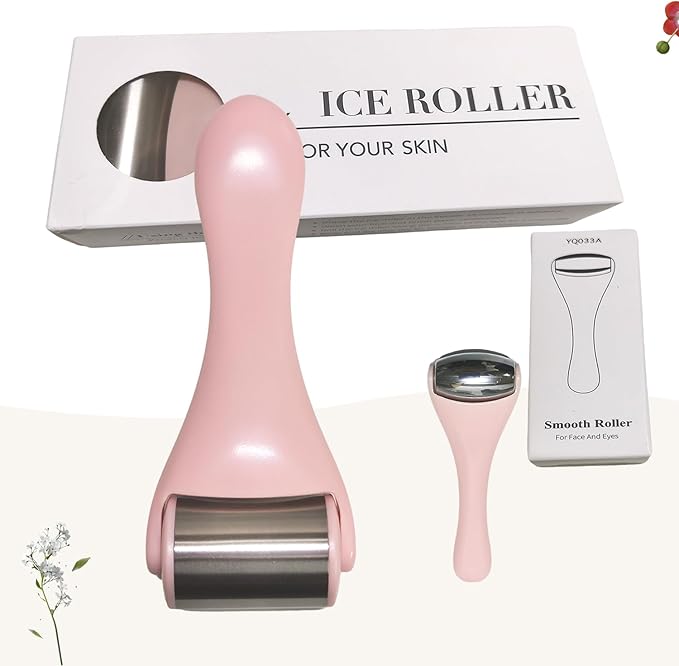 Ice Roller for Face, Ice Rollers 2 Pcs, Face Roller for Face Massager, Ice Face Roller for Wrinkles,Puffiness, Migraine Relief, Mini Eye Roller for Eyes Dark Circles (Pink)