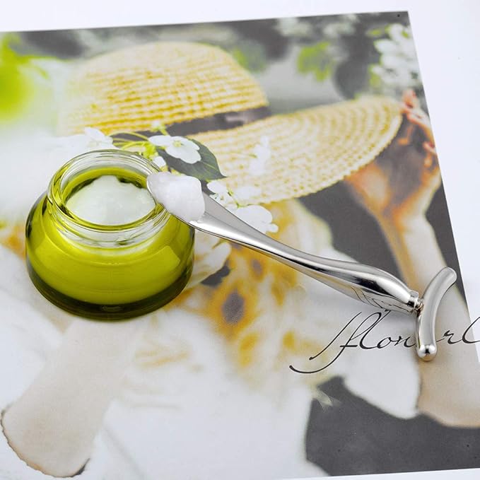 LISAPACK 2PCS Metal Eye Cream Applicator Wand Stick, Massager Tool for Facial Massage, Reduce Puffiness (Silver)