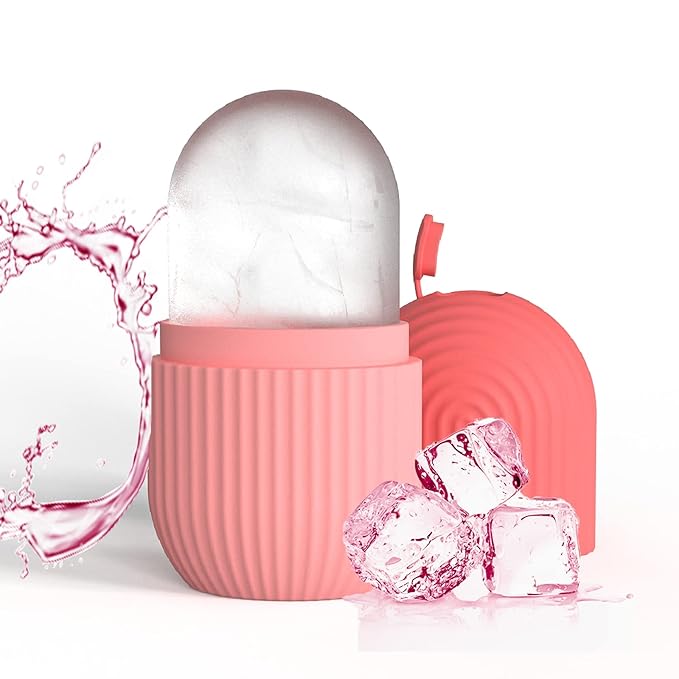 Ice Face Roller, Reusable Silicone Mold Face Massage Eye Facial Beauty Skin Care Tools Apply Ice for Shrink Pores Anti Wrinkle Reduce Puffiness Improve Skin Elasticity, Striped, Pink