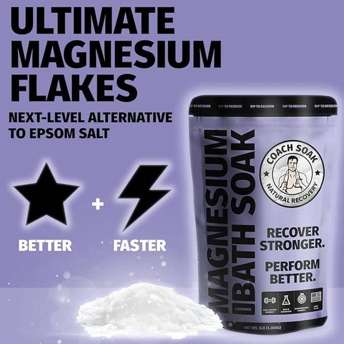 Coach Soak Recovery Bath Soak - Faster Absorption Than Epsom Salt for Pain - Rejuvenating Magnesium Flakes with 21 Minerals, Essential Oils & Bath Salts, 3lbs (Calming Lavender)