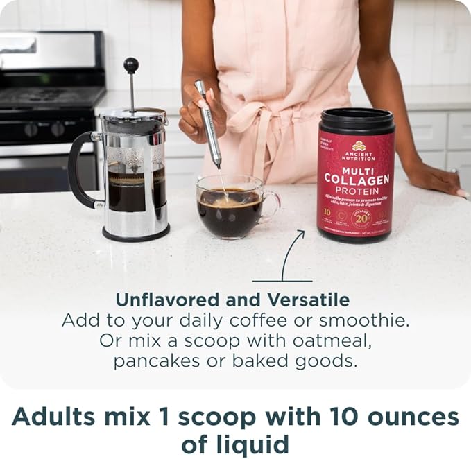 Ancient Nutrition Collagen Peptides Powder, Multi Collagen Protein, Women & Men, Vitamin C, Probiotics, Hydrolyzed Collagen, Supports Skin, Joints, Gut Health, Unflavored, 100 Servings