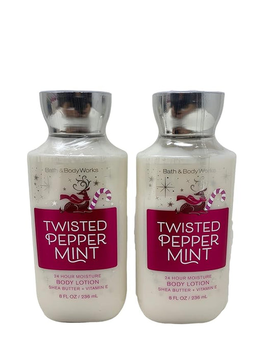 Bath and Body Works 2 Pack Twisted Peppermint Super Smooth Body Lotion 8 Oz (Twisted Peppermint)