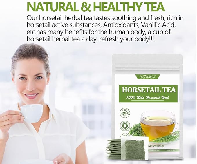 Premium 100 Horsetail Tea Bags, Made with 100% Wild Natural Horse Tail Herb, For Hair & Nail, No Additives & Caffeine Free-Cola De Caballo Hierba.