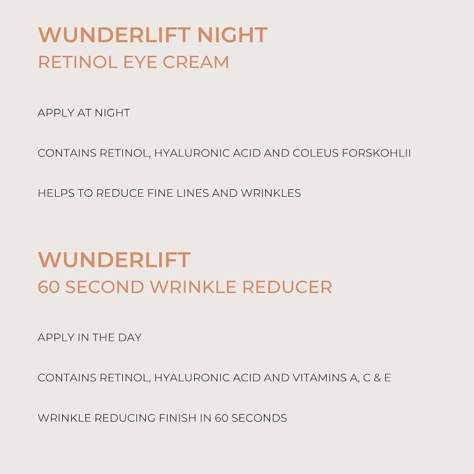 Wunderlift 60 Second Wrinkle Reducer & Wunderlift Night Retinol Eye Cream, Contains Retinol, Hyaluronic Acid