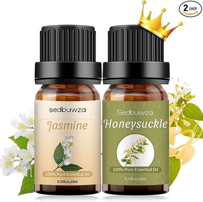 Sedbuwza Jasmine Honeysuckle Essential Oil Set, Jasmine Fragrance Oil Honeysuckle Scent Oil Set for Diffuser, Aromatherapy, Massage, Soap, Candle Making 2 x 10 ml