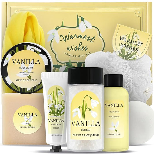 Gift Set for Women 8Pcs Bath and Body Gift Baskets for Women, Vanilla Self Care Gift Ideas Birthday Gifts Mothers Day, Christmas Gifts