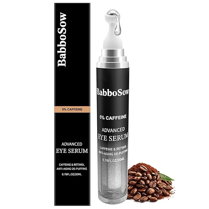 5% Caffeine Eye Serum, Anti-Aging Eye Cream with 360°Massage Roller, Eye Serum for Dark Circles and Puffiness, Reduces Fine Lines and Puffiness Under the Ryes, 20ML, For Men and Women.