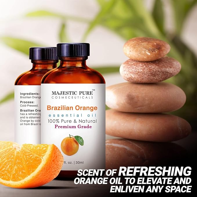 MAJESTIC PURE Brazilian Orange Essential Oil | 100% Pure and Natural Brazilian Oil | Premium Grade Essential Oils for Hair Care, Home Diffusers, Skin, Aromatherapy, Massage and Humidifiers | 1 Fl Oz
