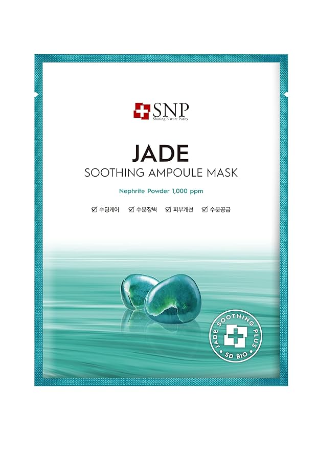 SNP [K Beauty Jade Soothing Ampoule Sheet Mask | Cleansing and Purifying All Sensitive Skin Types | Calming, Hydrating, and Moisturizing Facial Skin | Korean Face Masks Skincare | 10 Sheets