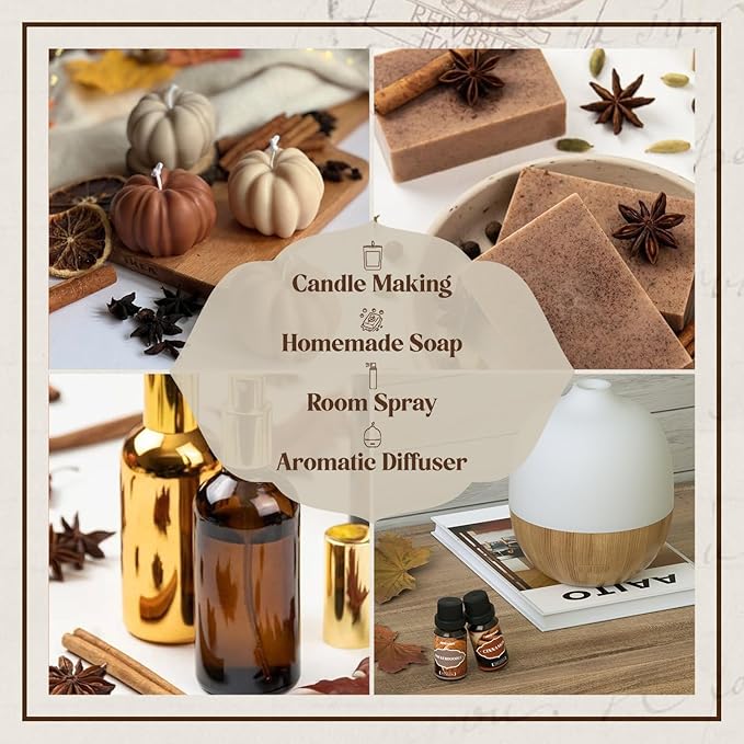 Spice Essential Oils Set, ARVIDSSON Premium Fall Fragrance Oil for Diffuser, Cinnamon, Pumpkin Pie, Harvest Spice, Apple Cider, Gingerbread, Snickerdoodle, Autumn Scented Oils