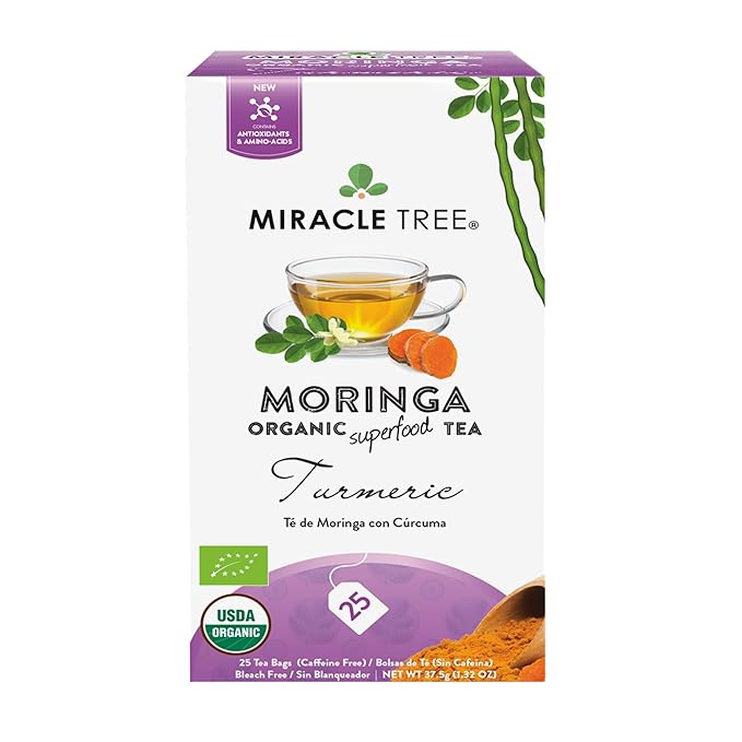 Miracle Tree - 12 Count of Organic Moringa Superfood Tea, 25 Individually Sealed Tea Bags, Turmeric (Keto, Detox, Energy/Immunity Booster, Vegan, Gluten-Free, Organic, Non-GMO, Caffeine-Free)