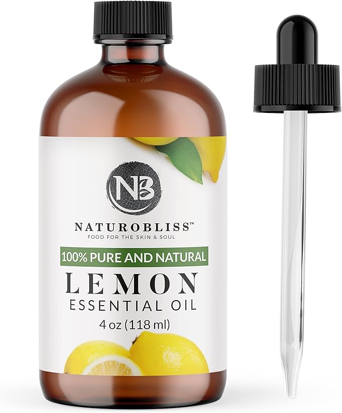 NaturoBliss 100% Pure Lemon Essential Oil Therapeutic Grade Premium Quality (4 fl. oz) with Glass Dropper, Perfect for Aromatherapy