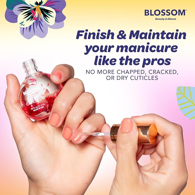 Blossom Cuticle Oil for Nails, Hydrating, Moisturizing, Scented Nail Oil Cuticle Care, Infused with Real Flowers, Made in USA, 0.5 fl. oz, Juicy Peach