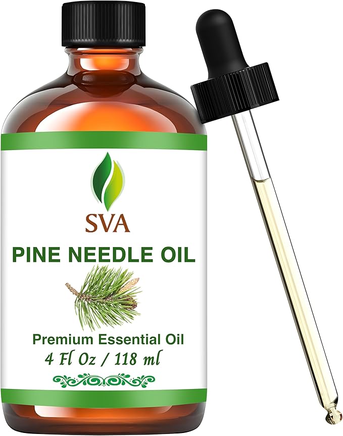 SVA Pine Needle Essential Oil – 4 Fl Oz – 100% Natural Pine Needle Oil - for Diffuser, Hair Care, Face, Skin Care, Aromatherapy, Scalp and Body Massage, Soap and Candle Making – with Dropper