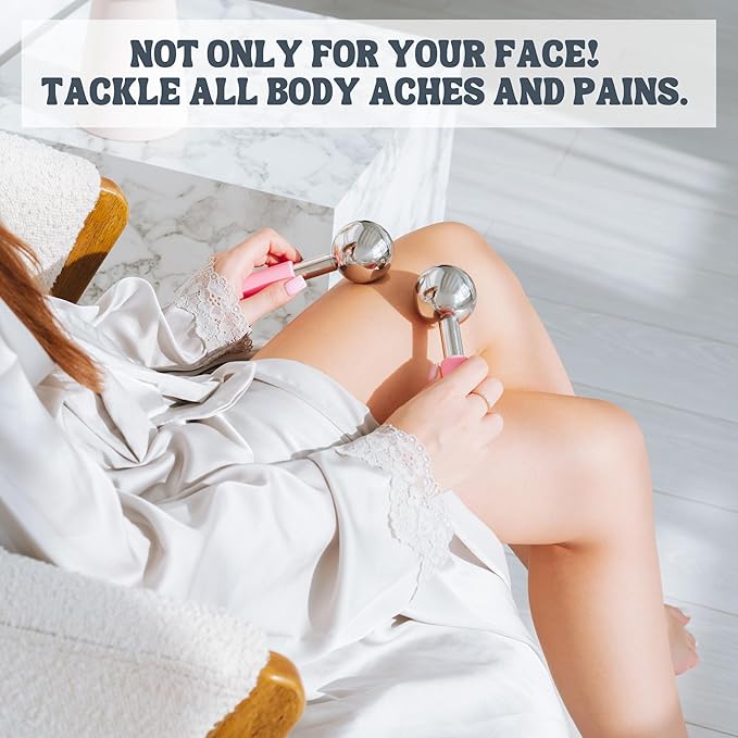 Ice Globes for Facials - 360 Rotating Unbreakable Steel Ice Globes with Carry Case - Professional Esthetician Supplies - Ice Roller for Face and Eyes - Ideal Skincare Tool (Pink)