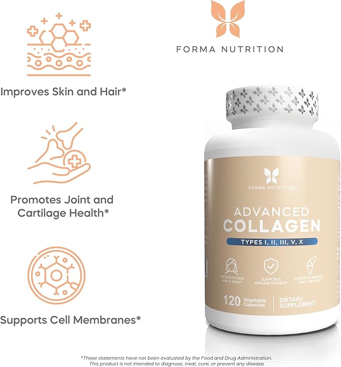 Multi-Collagen Peptides + Hyaluronic Acid – Type I II III V X – Skin, Hair & Joint Support – 120 Capsules.