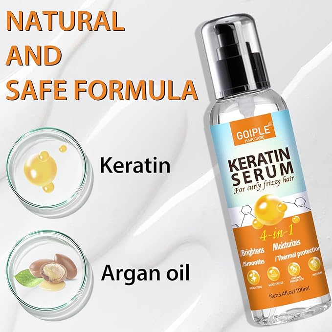 Keratin Hair Serum for - Heat Protectant with Castor Oil Treatment for Frizzy, Dry & Damaged Hair - Nourishes and Repairs Hair for Shine and Softness