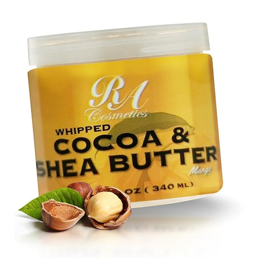 RA COSMETICS Whipped Cocoa & Shea Butter, Mango - 12oz | 100% Pure & Natural Skin Moisturizer with Coconut Oil | Vitamin-Rich Body Butter for Soft, Supple, and Radiant Skin & Healthy Hairs