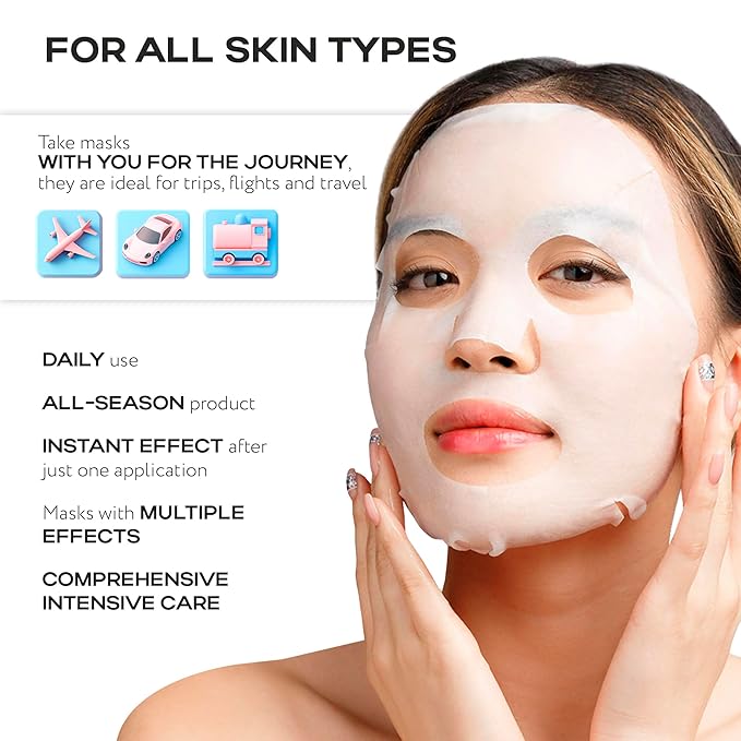 Complete Korean Face Mask Pack of 30 Hydrating Sheet Masks for All Skin Types | Refreshing, Moisturizing, Exfoliating, Anti Aging Face Masks Skincare | Vitamin C, Collagen, Retinol, Hyaluronic Acid