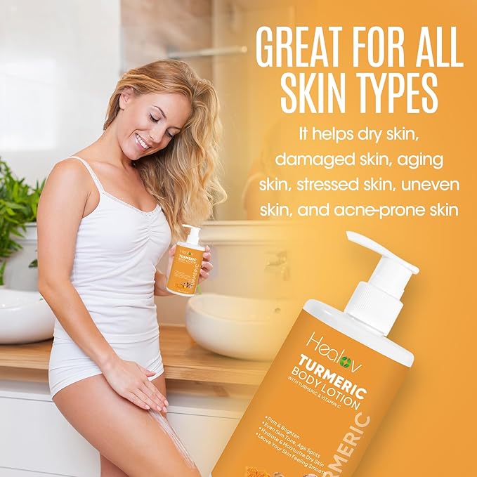 Turmeric Lotion for Spots - Natural Turmeric Skin Brightening Cream for Face & Body - Cleanse Skin, Fight Acne, Even Tone, Clear Scars, Sun Damage, & Discoloration - with Vitamin C