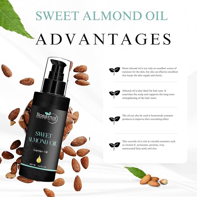 COLD PRESSED SWEET ALMOND OIL - 100% Pure and Natural Moisturizing Face, Hair, Body, Skin Care, 100ml