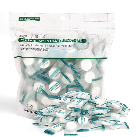 100PCS Cotton Dry Compressed Facial Mask Sheet, DIY Facial Skin Care Great for Home and Travel, Disposable Mask Paper, Individually Packaged Like Candy