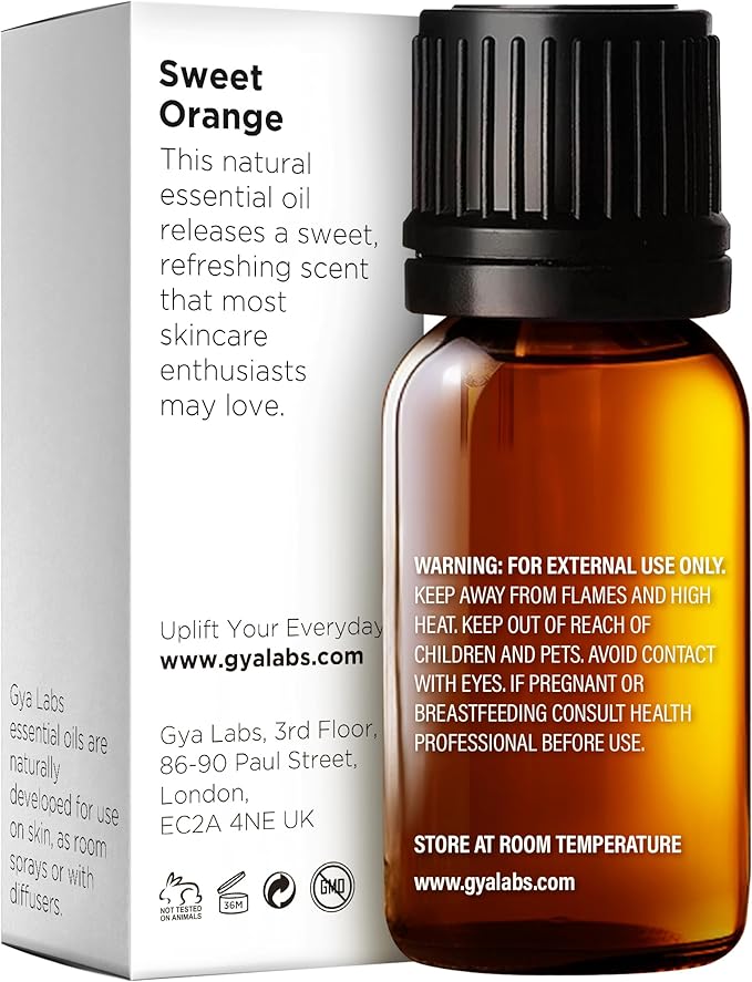 Gya Labs Orange Essential Oil for Diffuser & Skin - 0.34 Fl Oz - 100% Pure Natural Sweet Orange Oil for Massage, Face, Cleaning & Candle Making Scent