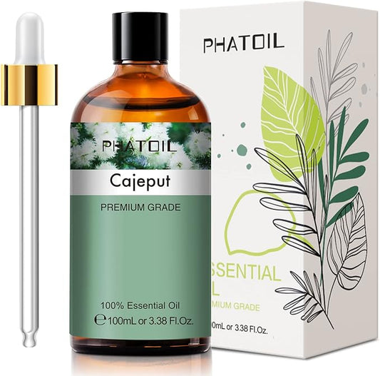 Cajeput 3.38fl.oz Essential Oil, PHATOIL Pure Aromatherapy Oils for Diffuser, Humidifier, Perfect for DIY Soap, Candle, Bath Bombs Making(100ml)