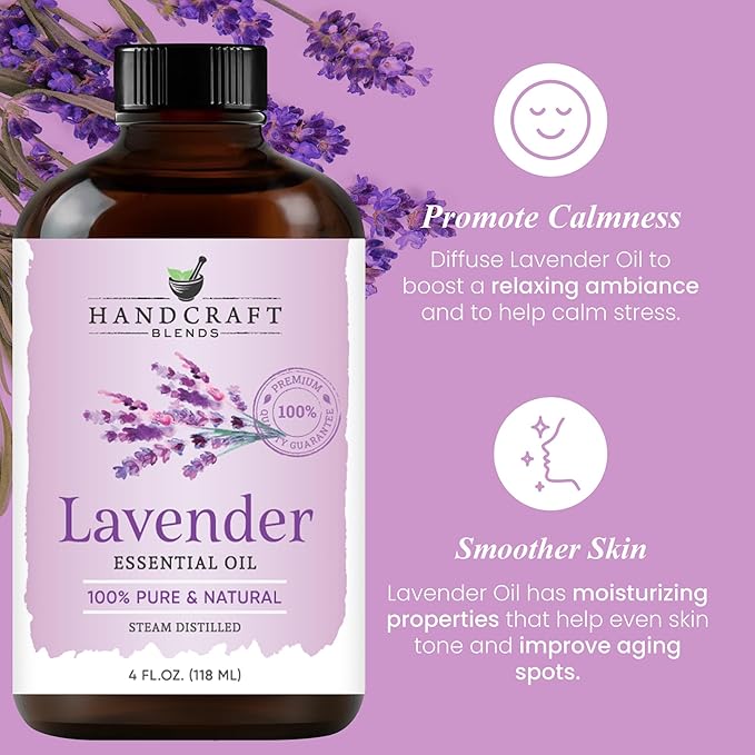 Handcraft Blends Lavender Essential Oil - Huge 4 Fl Oz - 100% Pure and Natural - Premium Grade Essential Oil for Diffuser and Aromatherapy