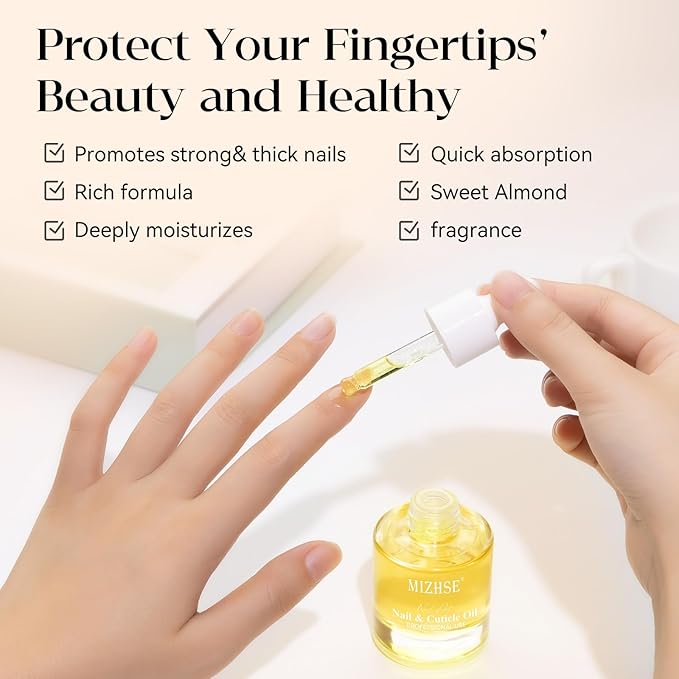 MIZHSE 30ml Cuticle Oil for Nails, Nail Oil Cuticle Hydrating Oil for Repairing Cuticles and Thin Nails, Including Vitamin E Jojoba Coconut Oil, Sweet Almond Care Moisturizing Soothing Nourishing Oil