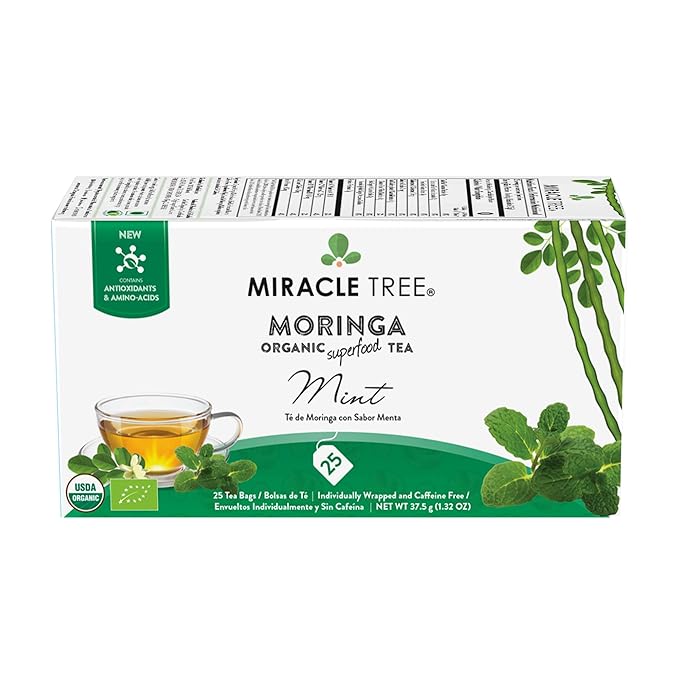 Miracle Tree - 3 Count of Organic Moringa Superfood Tea, 25 Individually Sealed Tea Bags, Mint (Keto, Detox, Energy/Immunity Booster, Vegan, Gluten-Free, Organic, Non-GMO, Caffeine-Free)