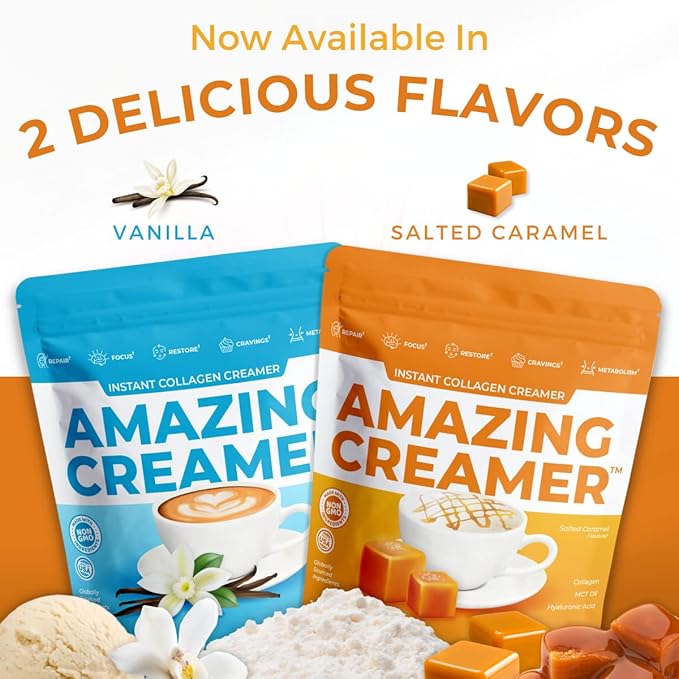 Superfoods Company Amazing Creamer with Collagen - Keto Creamer-Hyaluronic Acid & MCT Oil - Brain Boost & Curbs Cravings - Supports Healthy Skin & Hair - Diet-Friendly [60 Servings] [Salted Caramel]