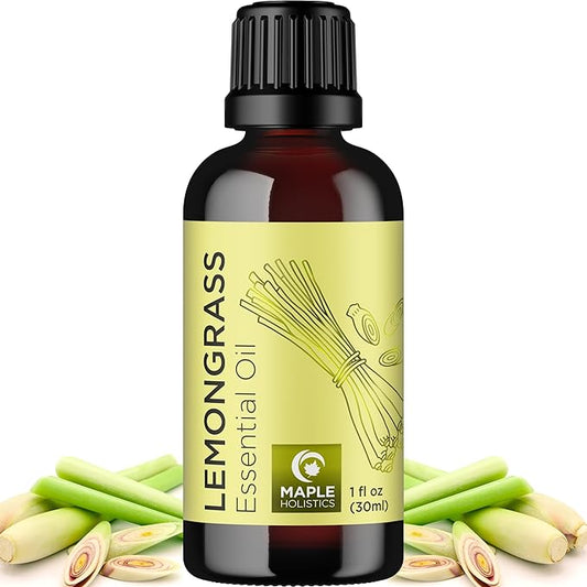 Pure Refreshing Lemongrass Essential Oil - Aromatherapy Lemongrass Oil for Hair Nails and Skin Plus Potent Natural Aromatic Essential Oil for Diffusers for Home and Travel from Maple Holistics