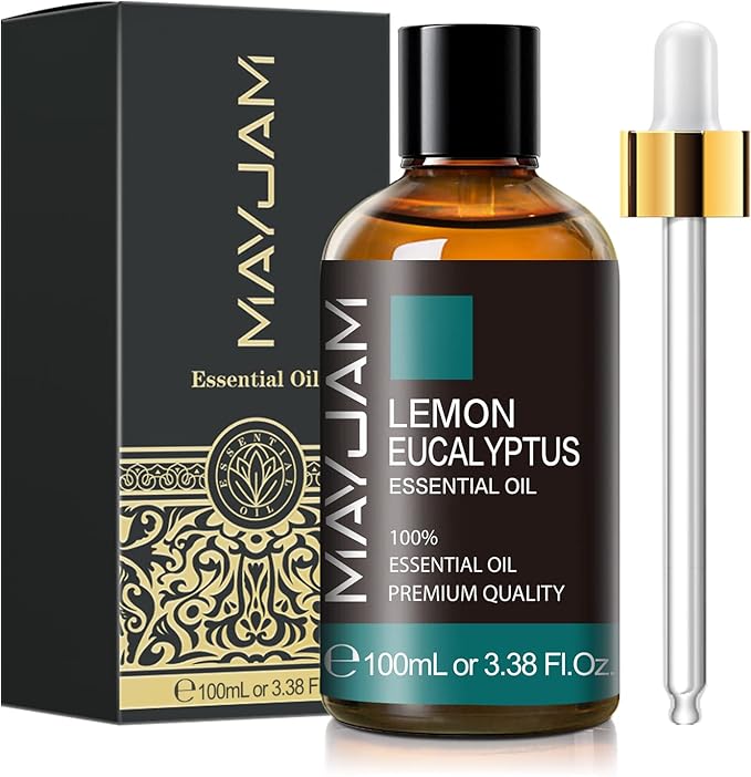 Lemon Eucalyptus Essential Oil, MAYJAM 3.38FL.OZ/100ML Large Volume Lemon Eucalyptus Oil with Premium Glass Dropper, Perfect for Soaps, Candles, Diffuser