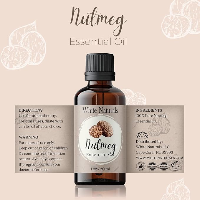 Organic Nutmeg Essential Oil - 100% Pure & Natural -Premium Therapeutic Grade with Premium Glass Dropper - Undiluted Natural/Homeopathic Aromatherapy Scented, Great for DIY Candle Making, Massage