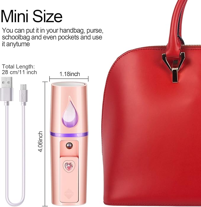 2 Pieces Nano Facial Mister Portable Mini Face Mist Steamer Handy Mist Sprayer with Mirror Design Moisturizing and Hydrating for Eyelash Extension (White, Pink)