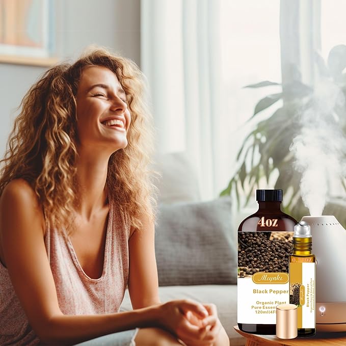 Black Pepper Essential Oil -Black Pepper Oil 4 Fl Oz & Roll On 10ML Essential Oil Set for Aroma Diffuser Humidifier Fragrance Bath Cleaning Massage Yoga DIY Candle Making